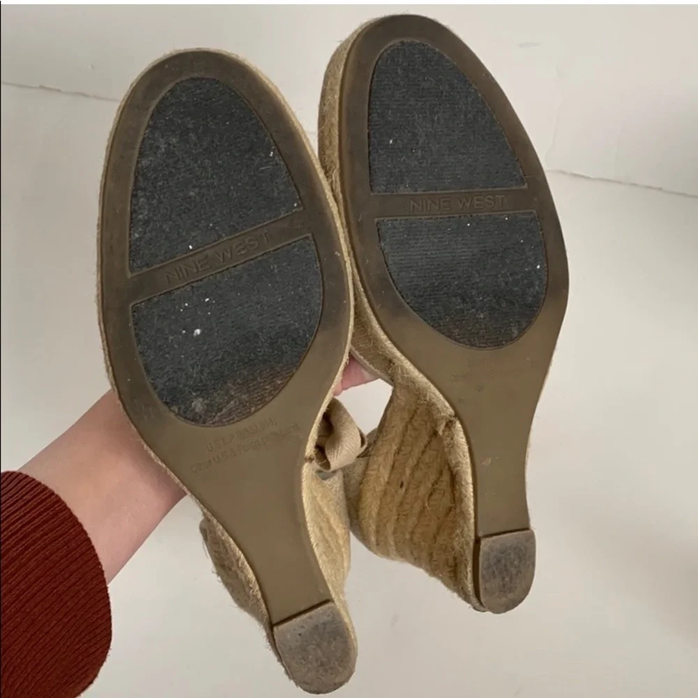 Nine West Golano Ankle Wrap Espadrille Wedge Sandals Metallic Gold